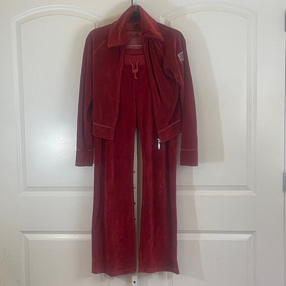 Espirit Y2K Retro Velour Tracksuit - No Size Tag - Red - Picture 2 of 10